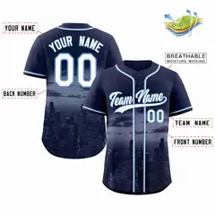 Navy White-Light Blue Chicago City Skyline Baseball Jersey 2
