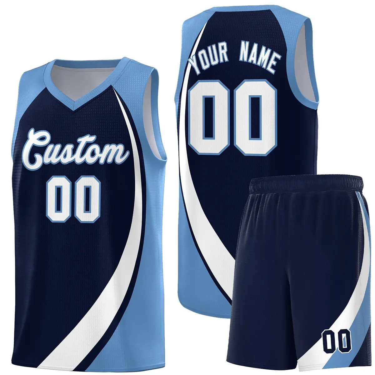 Navy White-Light Blue Color Block Basketball Jersey