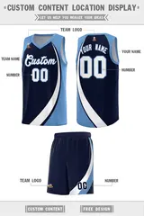 Navy White-Light Blue Color Block Basketball Jersey 2
