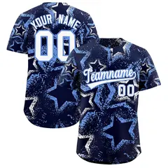 Navy White Light Blue Graffiti Star Ink Baseball Jersey