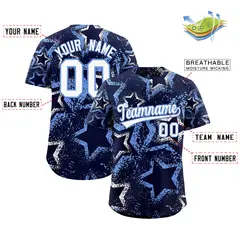 Navy White Light Blue Graffiti Star Ink Baseball Jersey 2