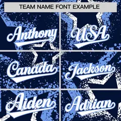 Navy White Light Blue Graffiti Star Ink Baseball Jersey 3