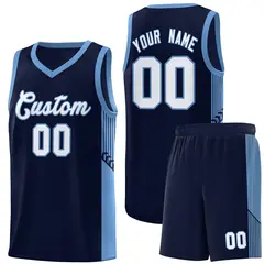 Navy White-Light Blue Side Stripe Sports Basketball Jersey 1