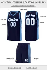 Navy White-Light Blue Side Stripe Sports Basketball Jersey 2