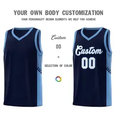 Navy White-Light Blue Side Stripe Sports Basketball Jersey 3