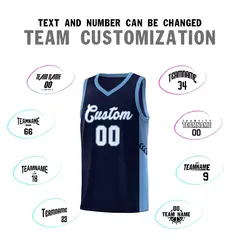 Navy White-Light Blue Side Stripe Sports Basketball Jersey 4