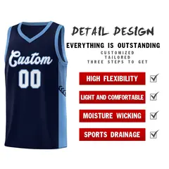 Navy White-Light Blue Side Stripe Sports Basketball Jersey 5