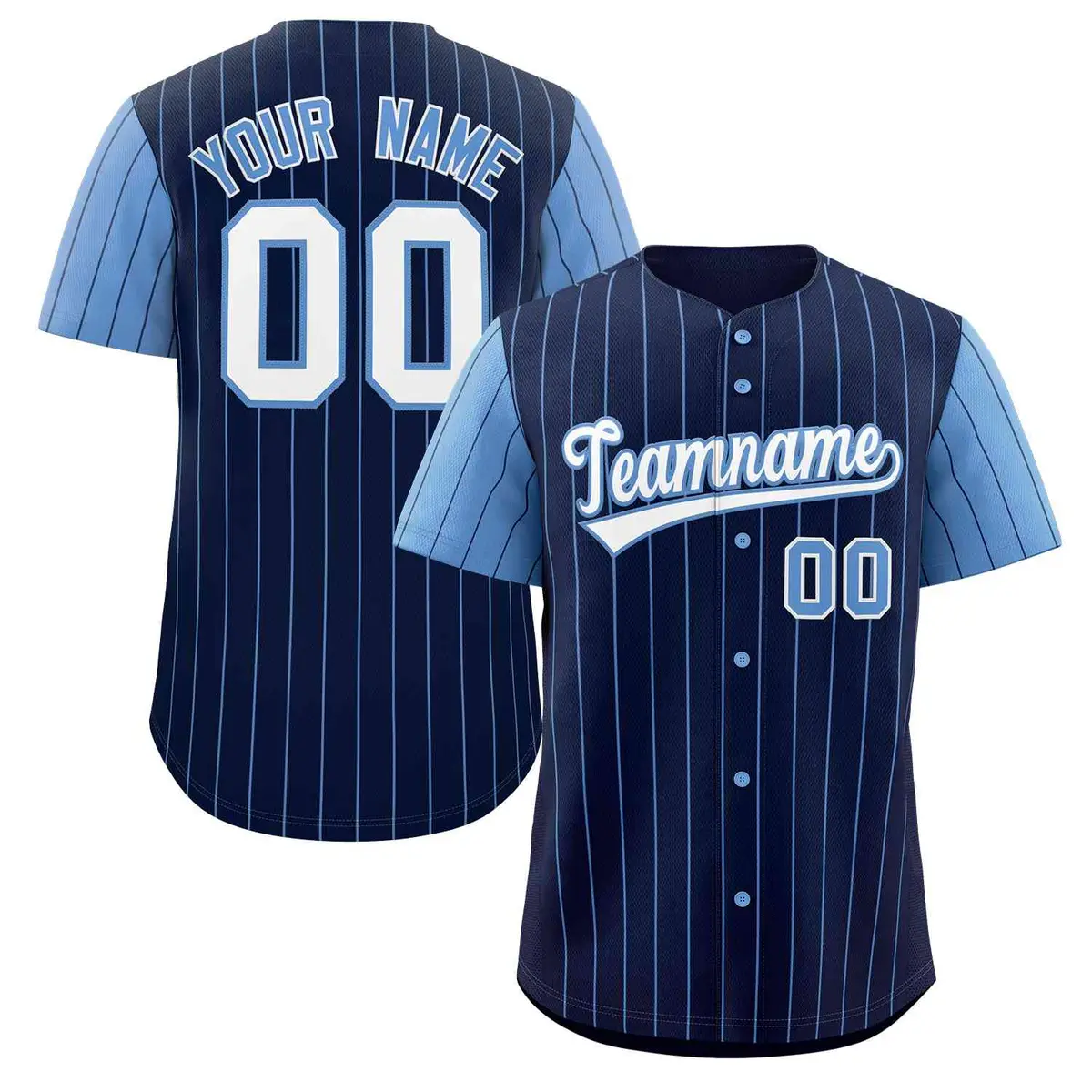 Navy White-Light Blue Stripe Raglan Baseball Jersey
