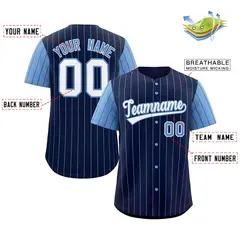 Navy White-Light Blue Stripe Raglan Baseball Jersey 2