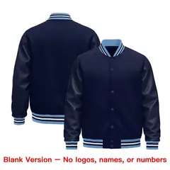 Navy White Light Blue Varsity Jacket Leather Sleeves Wrinkle-Resistant 6