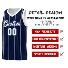 Navy White Light Blue Vertical Stripes Basketball Jersey Set 2