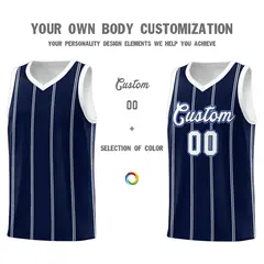 Navy White Light Blue Vertical Stripes Basketball Jersey Set 3