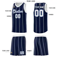 Navy White Light Blue Vertical Stripes Basketball Jersey Set 5