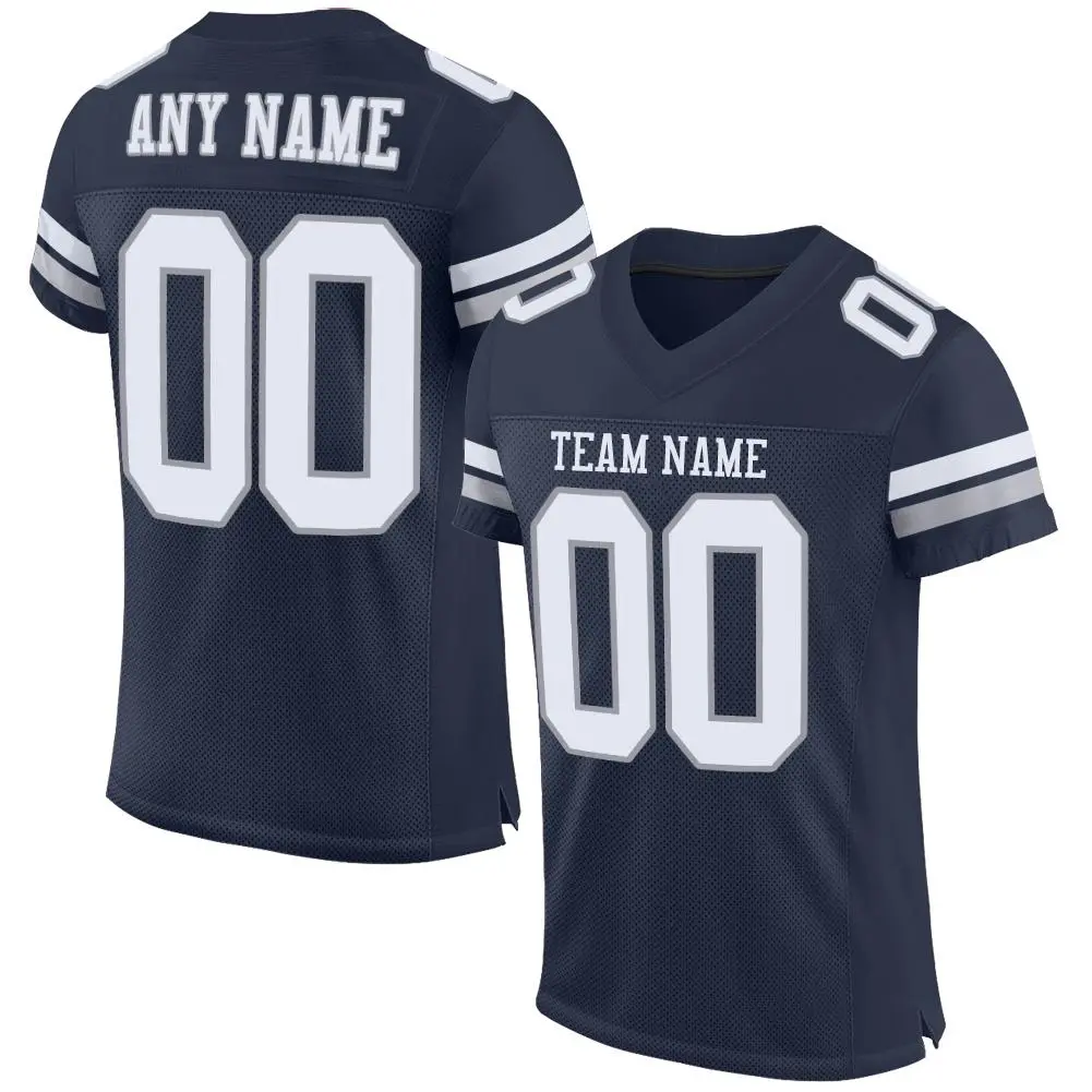 Navy White-Light Gray Classic Style Mesh Football Jersey