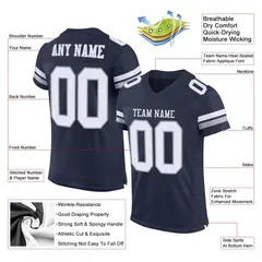 Navy White-Light Gray Classic Style Mesh Football Jersey 2
