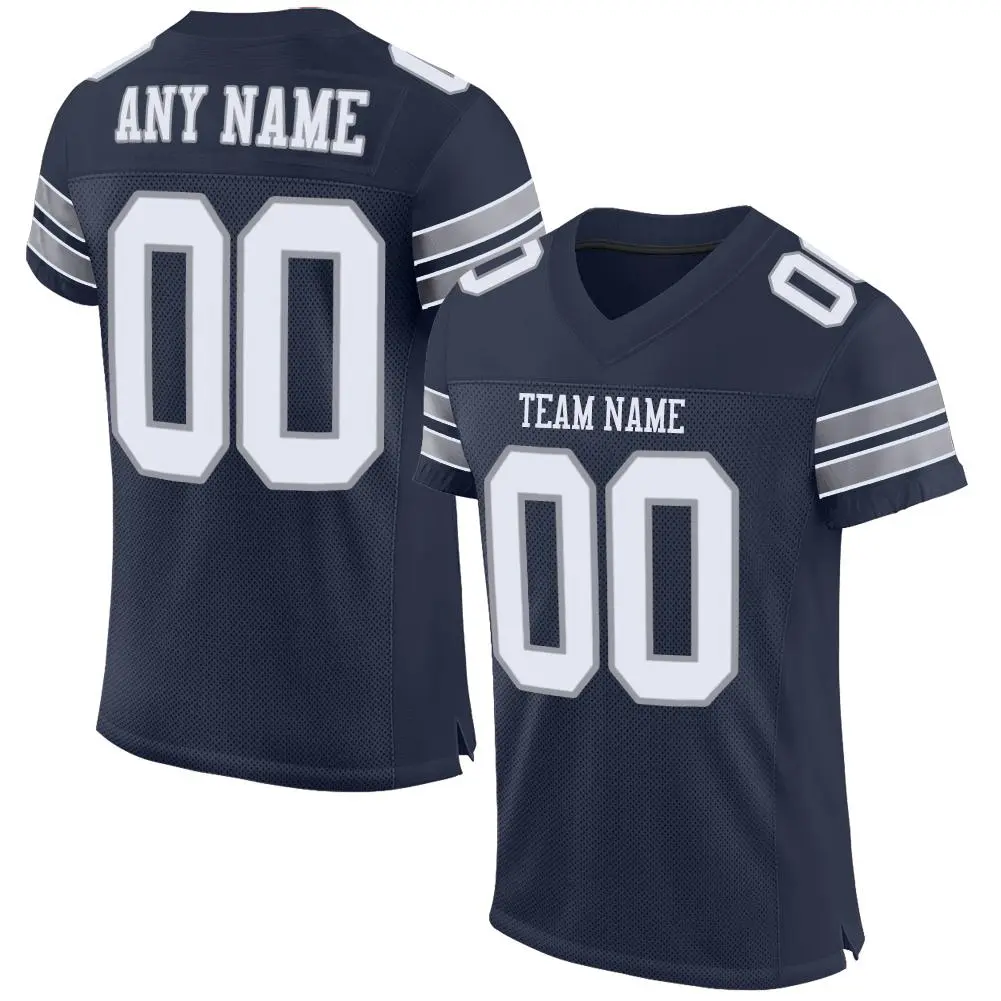 Navy White-Light Gray Classic Style Mesh Football Jersey