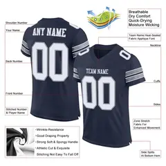 Navy White-Light Gray Classic Style Mesh Football Jersey 2