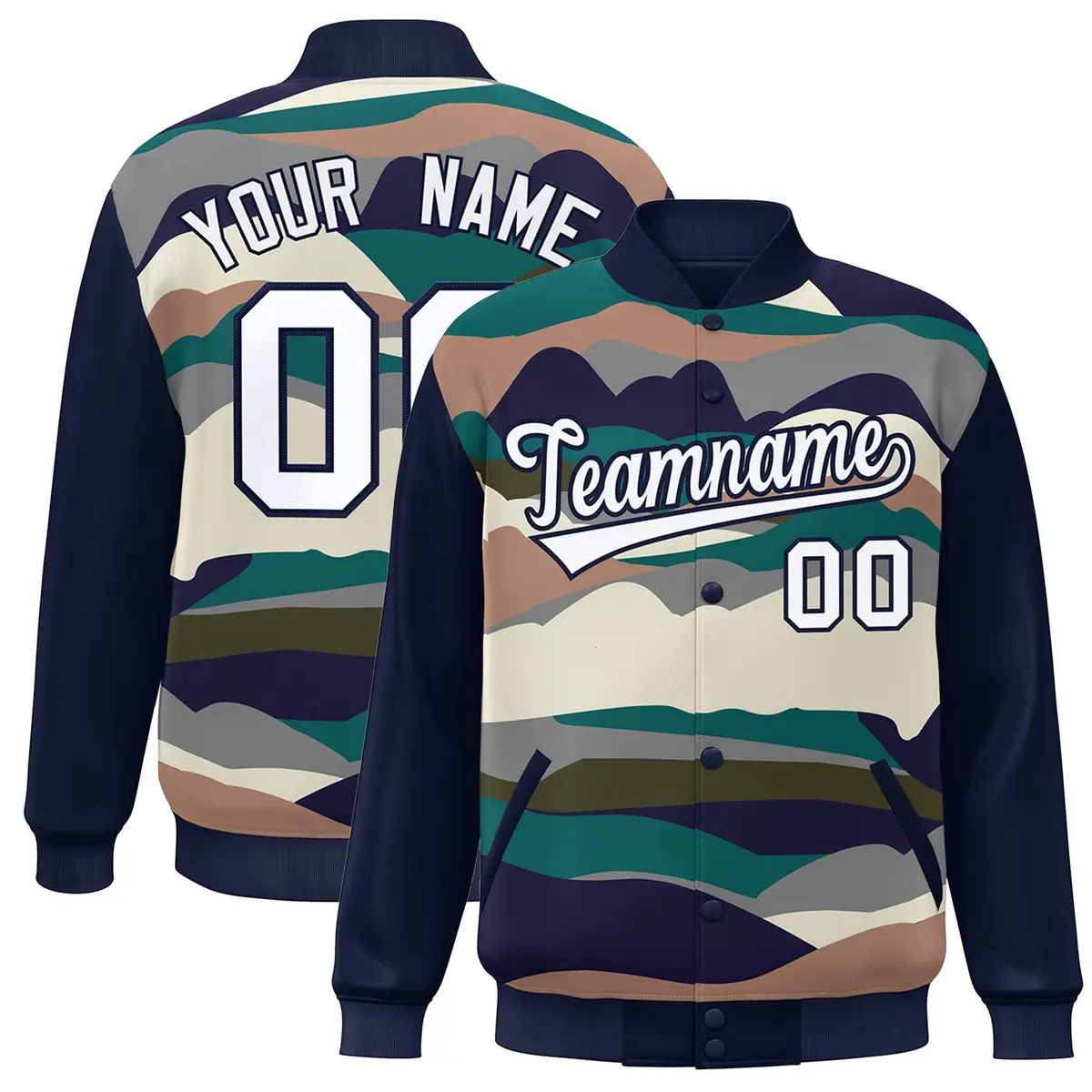 Navy White Multi Clouds Graffiti Varsity Full-Snap Jacket