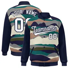 Navy White Multi Clouds Graffiti Varsity Full-Snap Jacket
