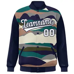 Navy White Multi Clouds Graffiti Varsity Full-Snap Jacket 3