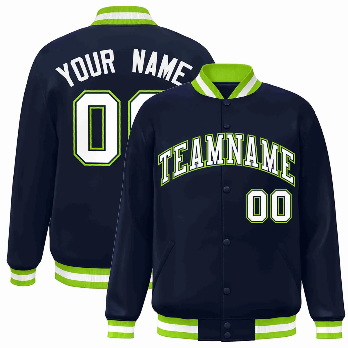 Navy White-Navy Classic Varsity Full-Snap Letterman Jacket