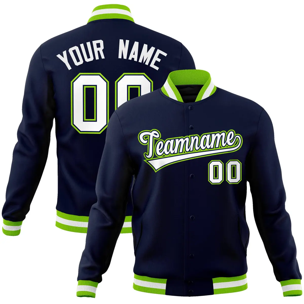 Navy White-Navy Classic Varsity Full-Snap Letterman Jacket