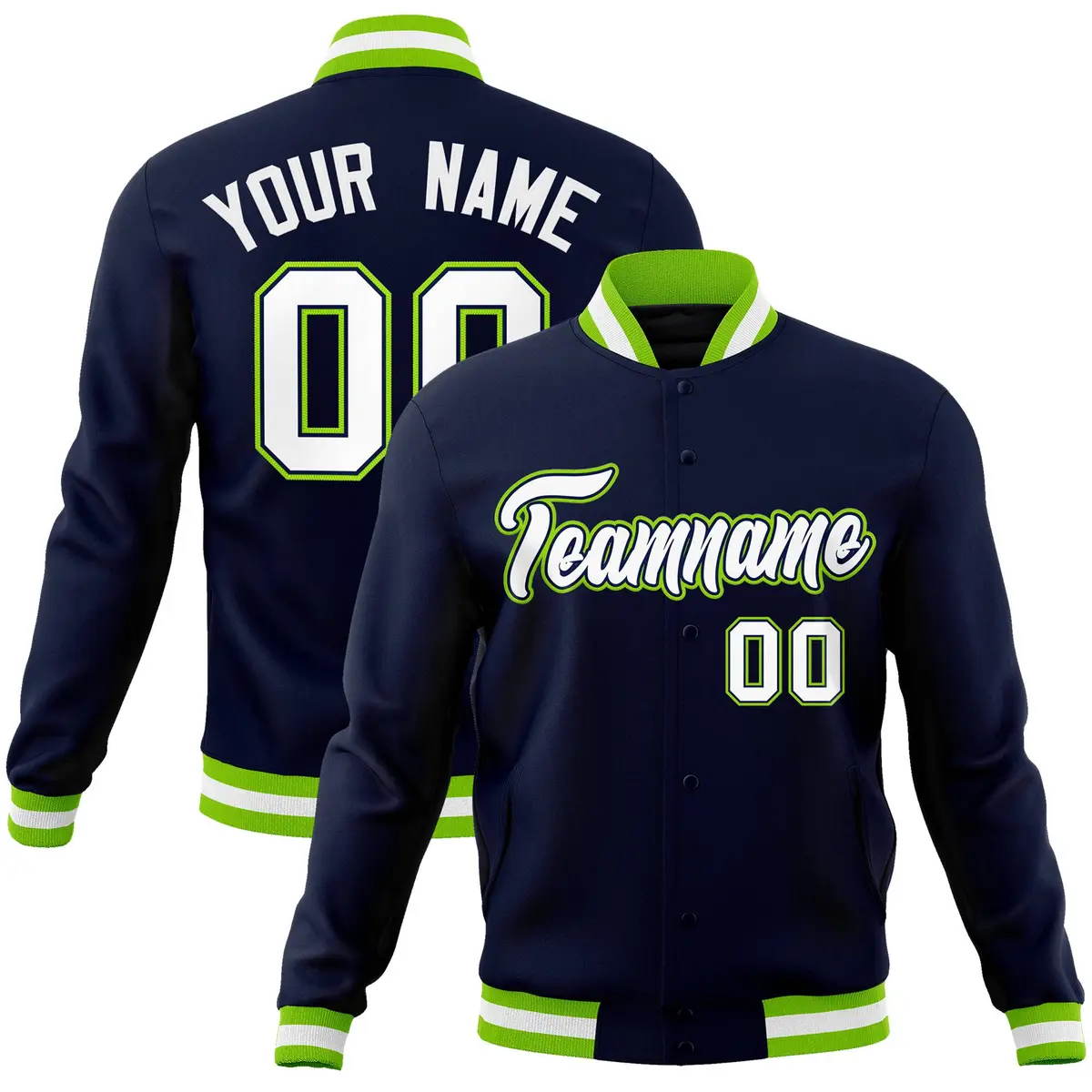 Navy White-Navy Classic Varsity Full-Snap Letterman Jacket