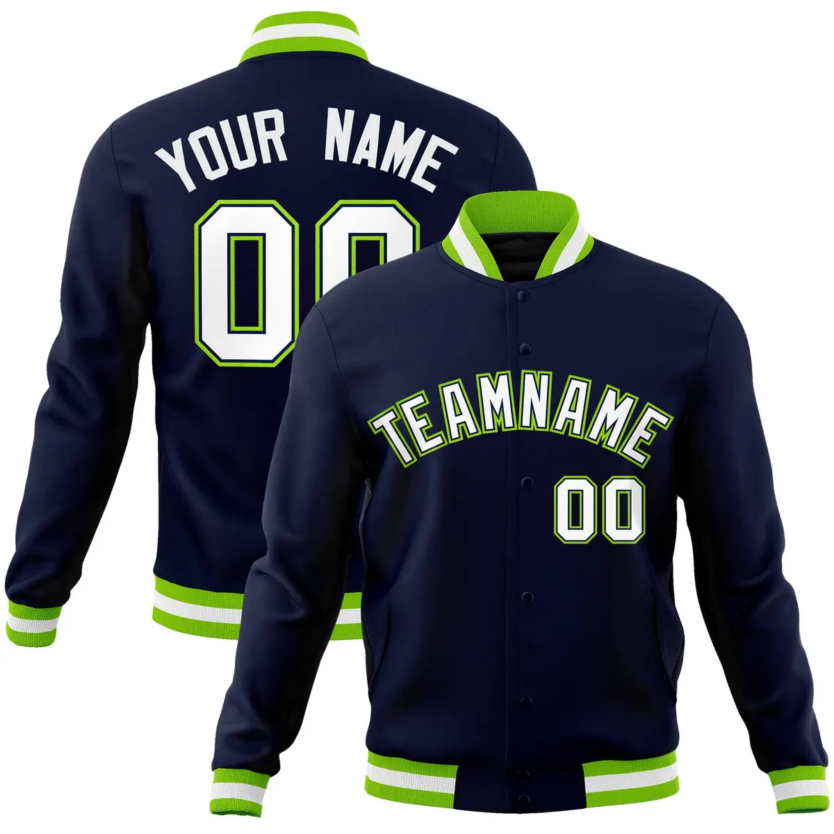 Navy White-Navy Classic Varsity Full-Snap Letterman Jacket