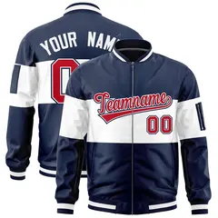 Navy White-Navy Color Block Varsity Letterman Bomber Jacket
