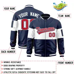 Navy White-Navy Color Block Varsity Letterman Bomber Jacket 2