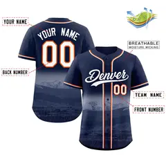 Navy White-Navy Denver City Skyline Baseball Jersey 2
