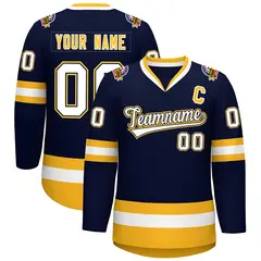 Navy White Navy-Gold Classic Hockey Jersey 1