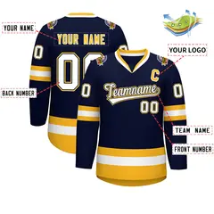Navy White Navy-Gold Classic Hockey Jersey 2