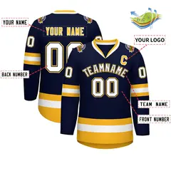 Navy White Navy-Gold Classic Hockey Jersey 2