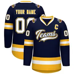 Navy White Navy-Gold Classic Hockey Jersey 1