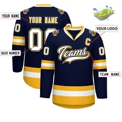 Navy White Navy-Gold Classic Hockey Jersey 2