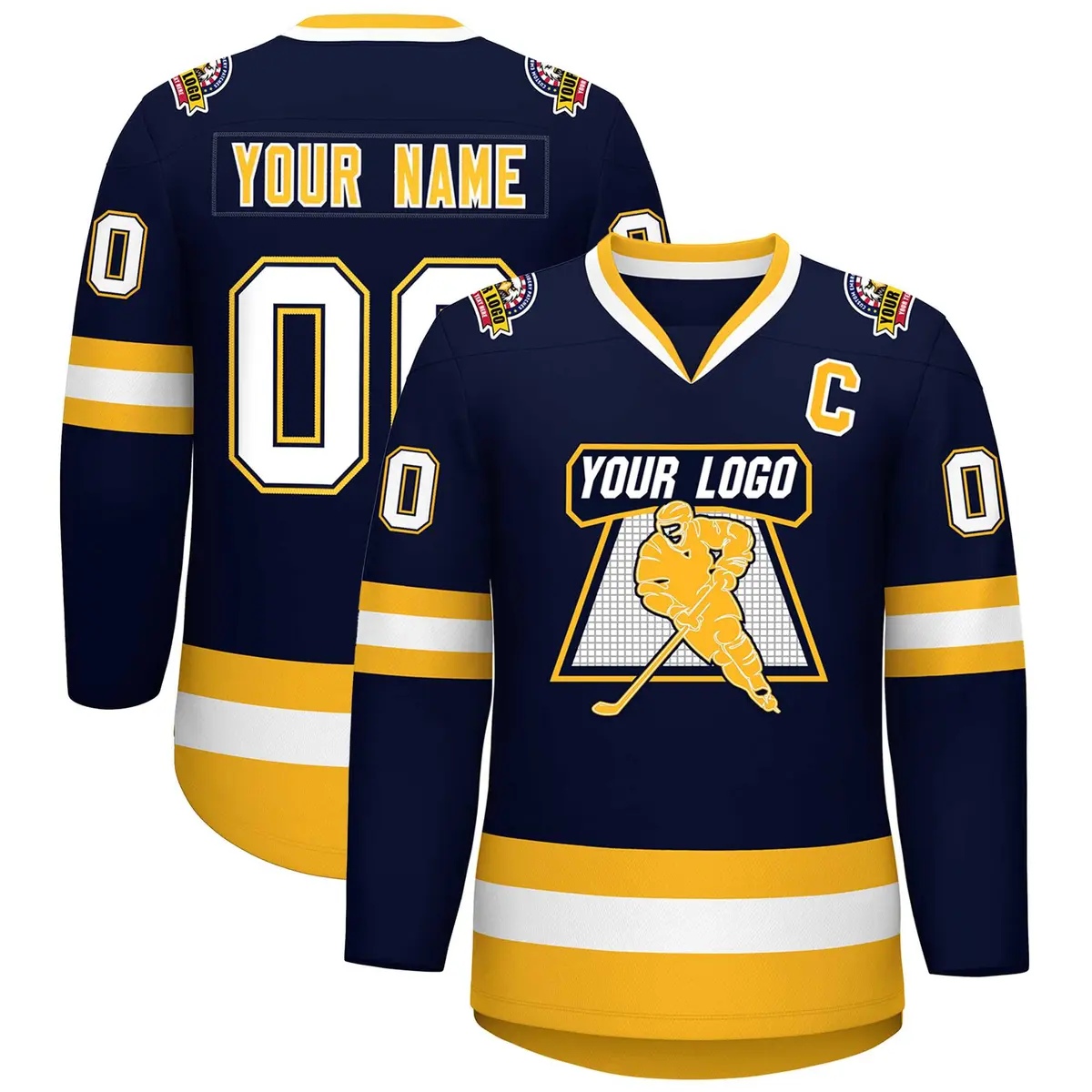 Navy White Navy-Gold Classic Hockey Jersey