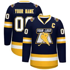 Navy White Navy-Gold Classic Hockey Jersey 1