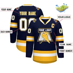 Navy White Navy-Gold Classic Hockey Jersey 2