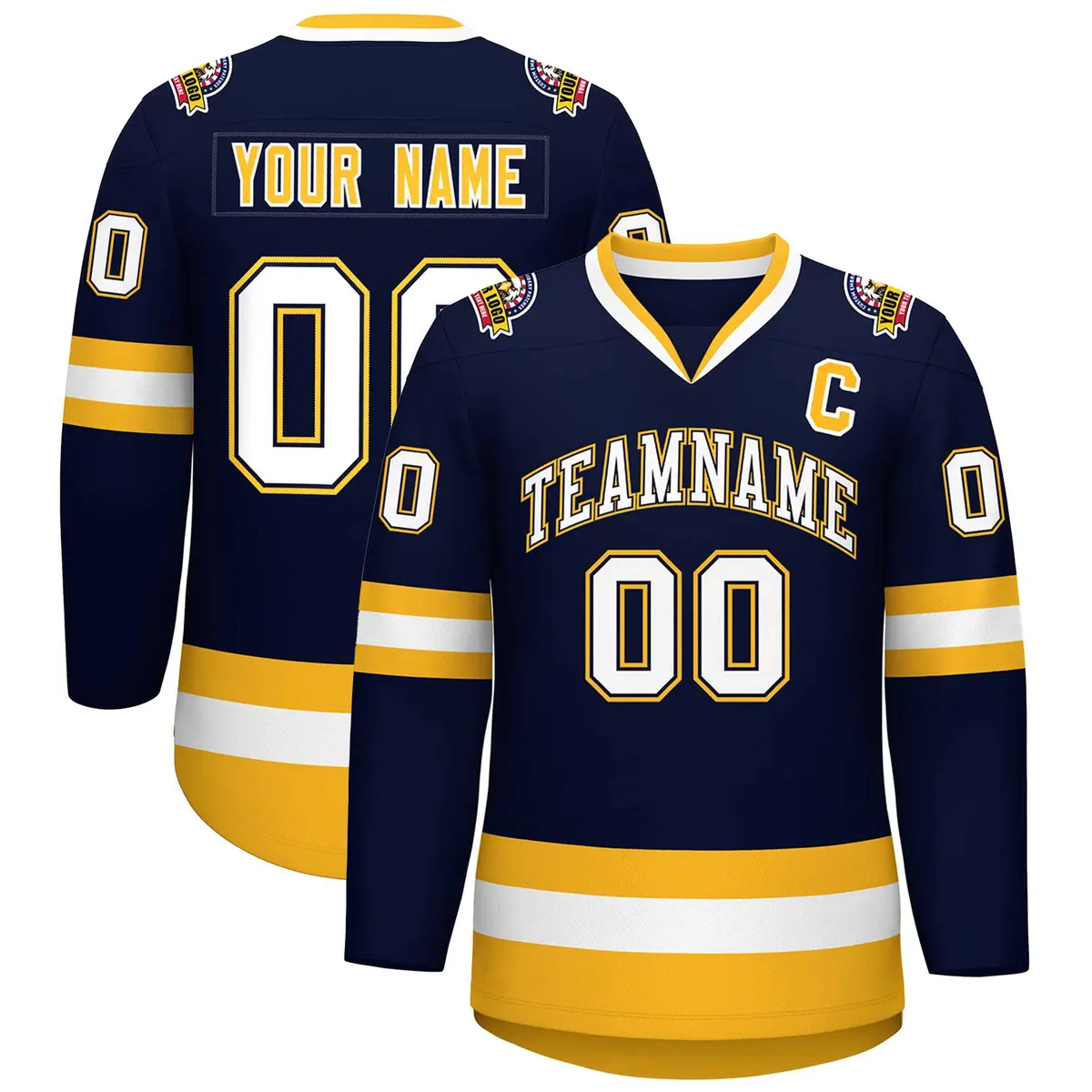 Navy White Navy-Gold Classic Hockey Jersey