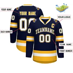 Navy White Navy-Gold Classic Hockey Jersey 2