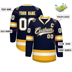 Navy White Navy-Gold Classic Hockey Jersey 2