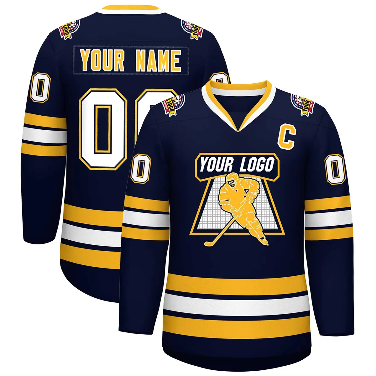 Navy White Navy-Gold Classic Hockey Jersey