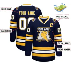 Navy White Navy-Gold Classic Hockey Jersey 2