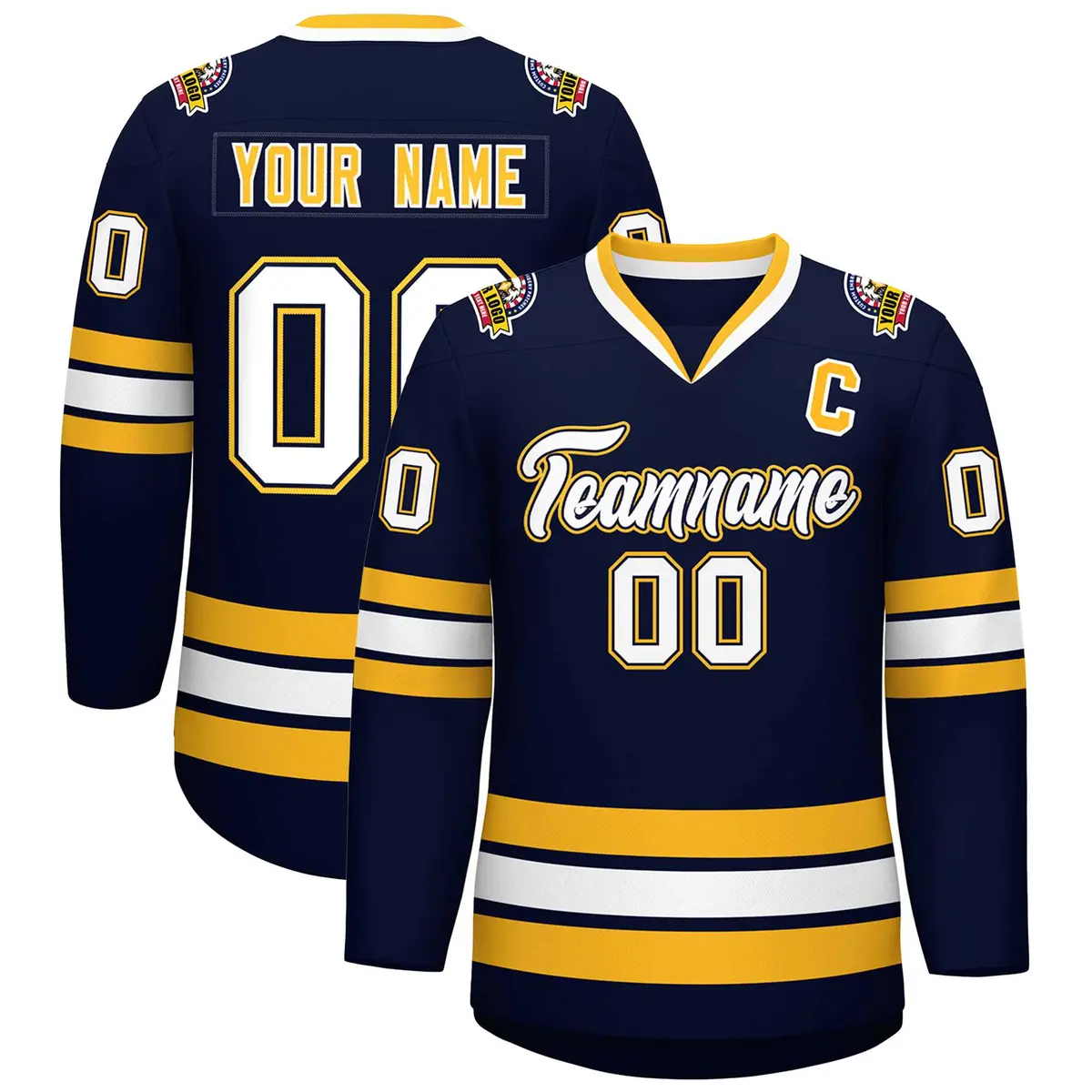 Navy White Navy-Gold Classic Hockey Jersey