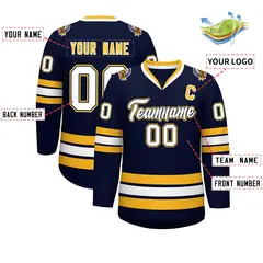 Navy White Navy-Gold Classic Hockey Jersey 2