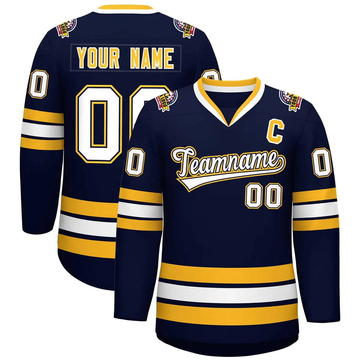Navy White Navy-Gold Classic Hockey Jersey