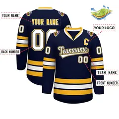 Navy White Navy-Gold Classic Hockey Jersey 2
