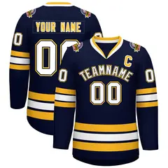 Navy White Navy-Gold Classic Hockey Jersey 1