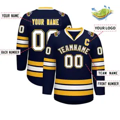 Navy White Navy-Gold Classic Hockey Jersey 2